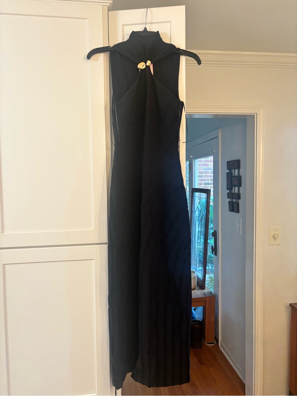 new Cult Gaia Jessica knit curved line high neck gold emblem midi dress in black - Picture 5 of 10